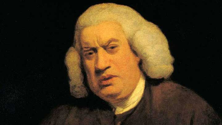 A historical painting of Samuel Johnson, renowned lexicographer and writer, symbolizing his achievements while living with traits of Tourette Syndrome.